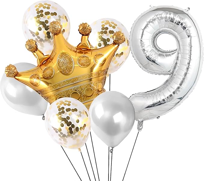 16 In Silver Large Numbers Balloons 0-9, Self Inflating Number 9 Balloons for Boys Girls, Big Silver Digit 9 Balloons for Women Men Birthday Party Anniversary Wedding Supplies Decorations