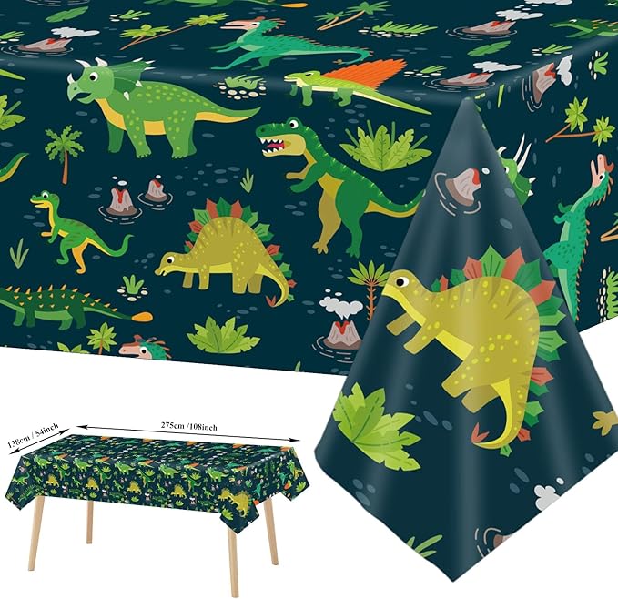Tevxj 3 Pieces Dinosaur Plastic Tablecloth Dinosaur Birthday Party Plastic Table Covers for Boy Birthday Baby Shower Party Decorations Supplies 54X108inch