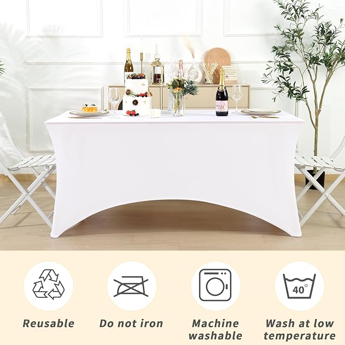 Fixwal 12 Pack White Spandex Rectangular Table Covers, 72"L x 30"W x 30"H, Wedding, Banquet, Party, Events