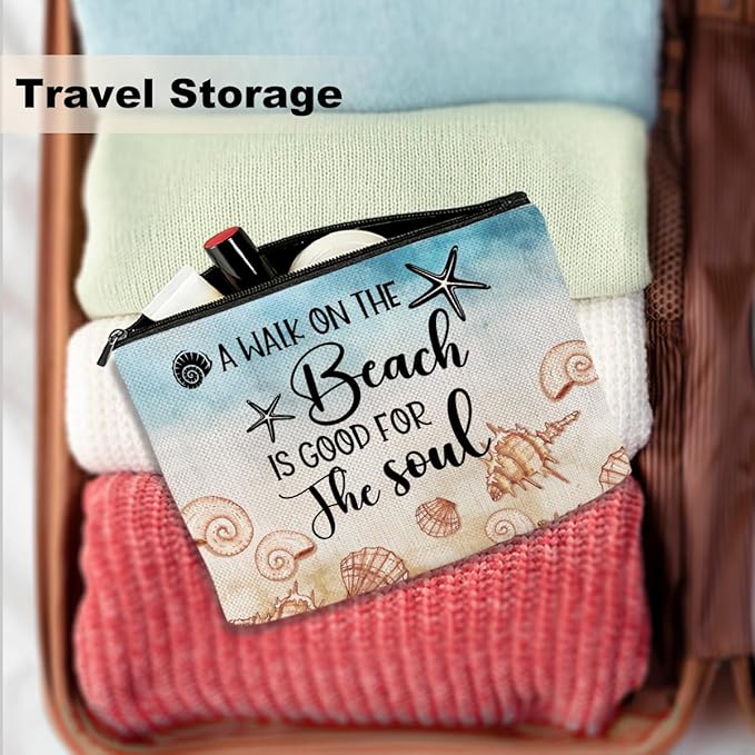 Funny Beach Gifts for Women Cosmetic Bag Travel Ocean Beach Vacation Essentials for Girls, Bestie, Friends, Summer Beaches Lover Makeup Bag Girls Trip Gifts Favors Stuff Birthday Christmas Graduation