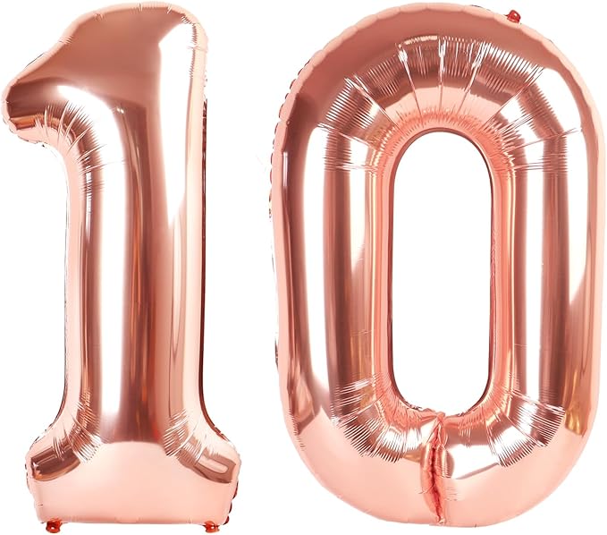 Rose Gold Number 10 Balloon 40 inch, 10 Number Balloons, 10th Birthday Decorations for Girls Boys, 10 Year Old Rose Gold Party Supplies