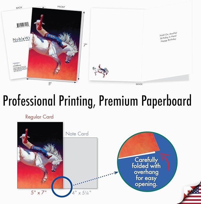 NobleWorks - Birthday Greeting Card with 5 x 7 Inch Envelope (1 Card) Bday Cowboys and Horses C2823BBDG