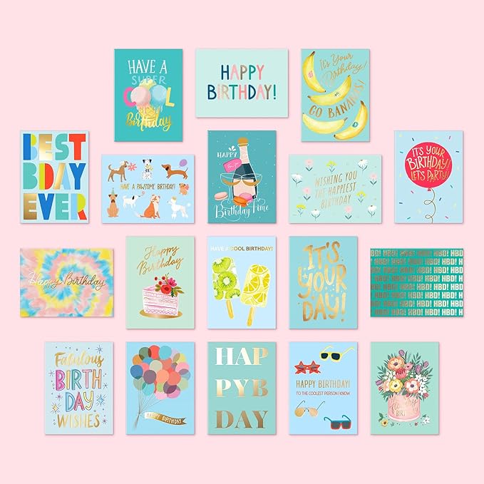 Sweetzer & Orange Happy Birthday Cards with Envelopes and Assortment Box – Variety Set of 50 Assorted Birthday Notes. Perfect Bulk Pack for Celebrations, Office, Friends, Family, and Special Occasions