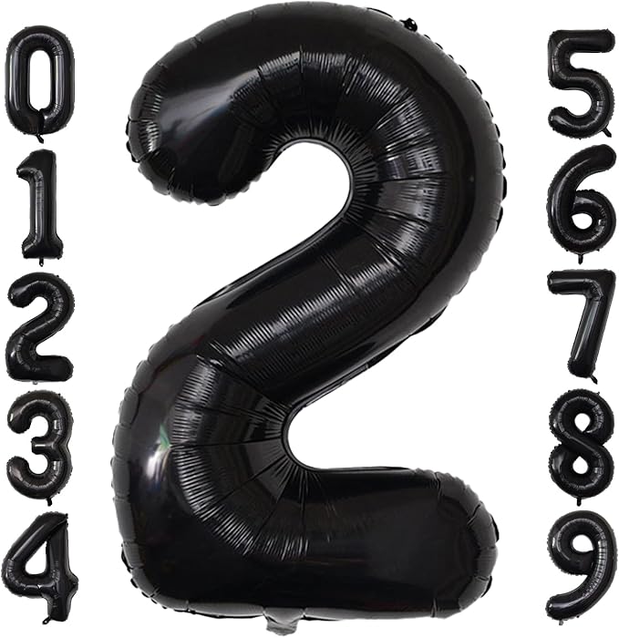 Number Balloons Black Party Balloon - Giant Number 2 Balloon, 40 Inch Large Balloon for Birthday Decorations, Black Party Supplies for Men Women