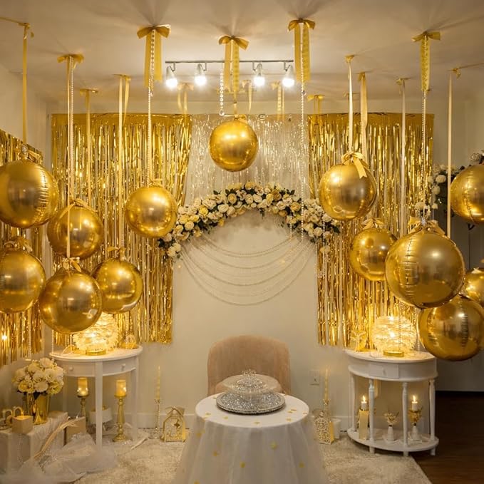 Togvu Gold Round Foil Balloons, 12PCS Different Sizes 4D Metallic Balloon Large Golden Sphere Mirror Ball Balloons for Prom Graduation Christmas New Year Birthday Party Ceiling Decorations Supplies