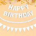 CANREVEL Pre-Strung 3D Rainbow Happy Birthday Banner, 3 PCS Happy Birthday Felt Sign, Pom Pom Garland, Triangle Fabric Bunting, Colorful Reusable Birthday Decorations for Women Men Girls Boys, White
