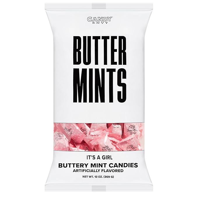 Candy Envy - It's a Girl Buttermints - 10 Bags Casepack with Approximately 100 Mint Per Bag - Baby Shower Favors