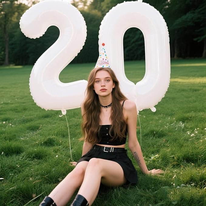 40 Inch White Number 20 Digital Balloon,Jumbo Mylar Foil Helium Balloon for 20 Balloons for Birthday Party,Wedding Anniversary Party Decorations