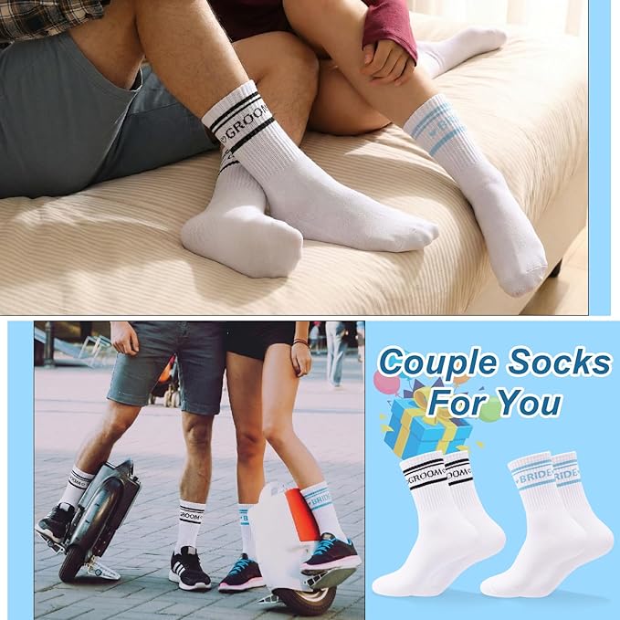 Bride Socks for Wedding Day 2 Pairs - Bridal Groom Socks Bride to Be Something Blue Cotton Ankle Sock with Gift Box