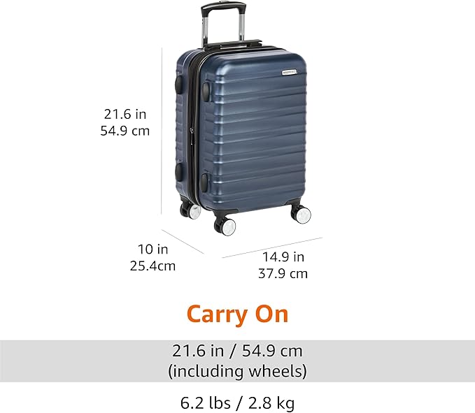 Amazon Basics 21" Hardside Carry-On Luggage with TSA Lock, Expandable, Organized Interior with Divider and Pockets, Spinner Wheels, Navy Blue