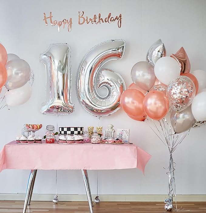 Large Silver 16 Number Balloons, 40 Inch Jumbo Number 16 Balloon, Silver Foil Mylar Balloons for Girl Sweet 16th/61th Birthday Party, Anniversary Decorations
