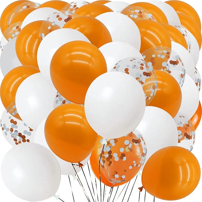 Orange and White Balloons with Confetti Balloons 12 inch Latex Balloons 80 Pcs for Wedding Birthday Baby Shower Patriotic Themed Party Decorations