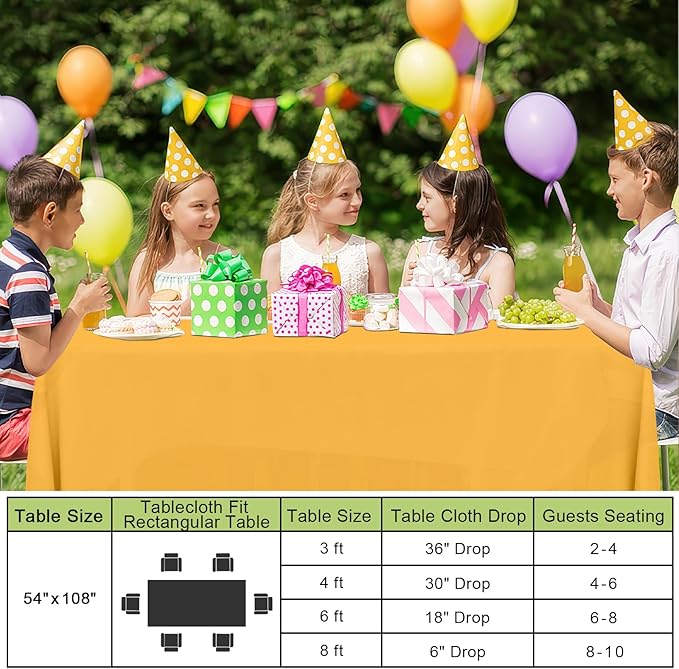 Smiry Disposable Table Cloth - 10 Pack, 54 x 108 Inch Waterproof Rectangle Tablecloths for Parties, Decorative Plastic Table Cover, Leakproof & Sturdy, Mustard Yellow