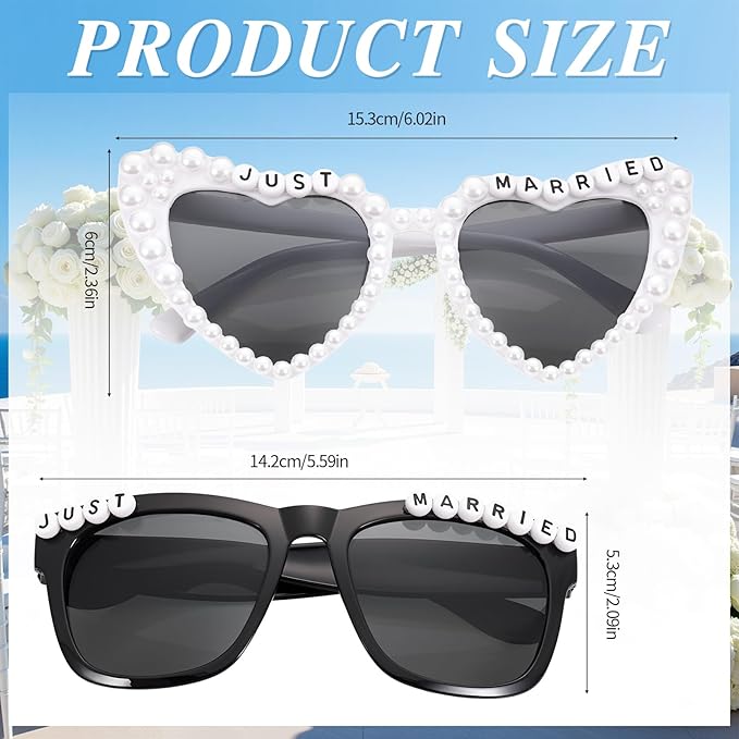 JATEBI Heart Bride and Groom Sunglasses for Wedding Day Just Married Sunglasses Honeymoon Accessorie Wedding Decoration