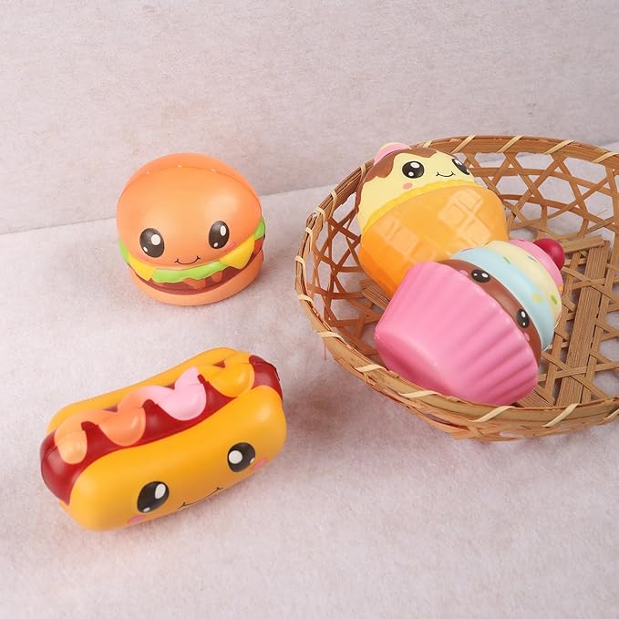 4 Pcs Slow Rising Food Toys for Kids, Kawaii Foam Squishy Toys in Dessert Bread Hot Dog Cake Stress Relief Squeeze Toy for Holiday Carnival Goodie Bag Stuffers