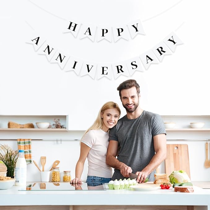 Happy Anniversary Banner,Valentines Day Wedding,Love Party and Background Indoor Outdoor Decorations