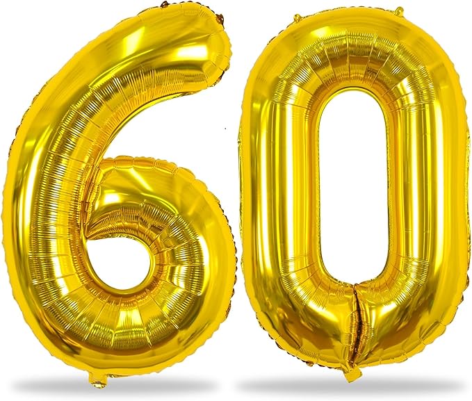 60th Birthday Balloons Gold for Women, 40 Inch Giant Mylar Foil Number 60 Balloons Self Inflating, Gold Digit 6 & 0 Helium Balloons for Men 60th Anniversary Party Decorations Supplies