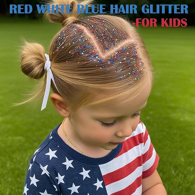 Red White Blue Hair Glitter Stick,Patriotic Face Body Glitter,4th of July Accessories,Fourth of July Outfits for Women,Patriotic Day Memorial Day Waterproof Chunky Glitter Makeup