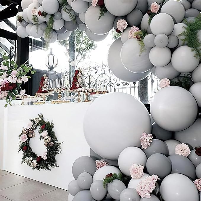 PartyWoo Gray Balloons 155pcs Different Sizes Pack of 18 12 10 5 Inch Matte Gray Latex Balloon Arch Kit Garland for Baby Shower Graduation Wedding Anniversary Birthday Party Decorations Gray-Y71