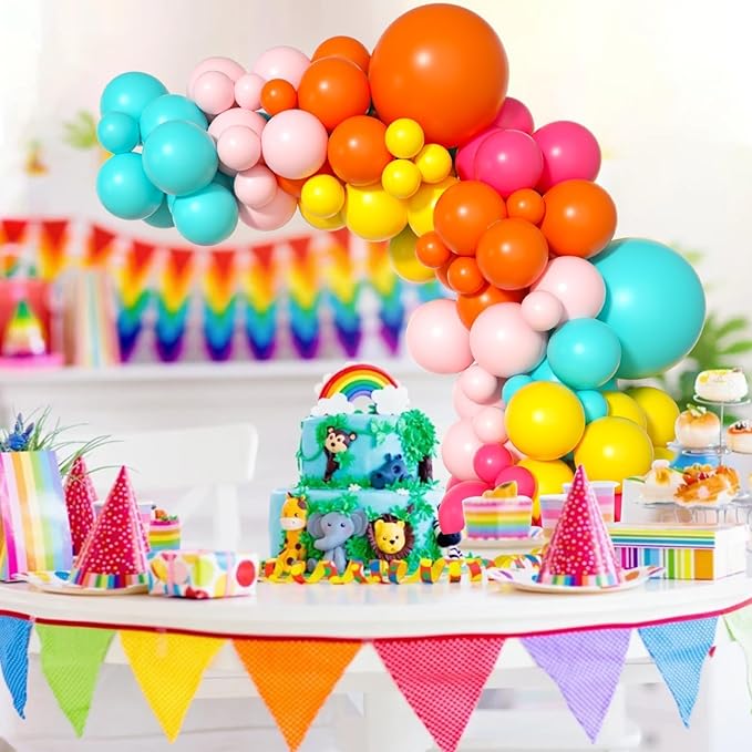 Pink Yellow Orange Balloon Garland, 131PCS and Arch with Rose Red Blue Latex Balloons, Balloons for Girls Birthday, Tropical Fiesta Party Decorations