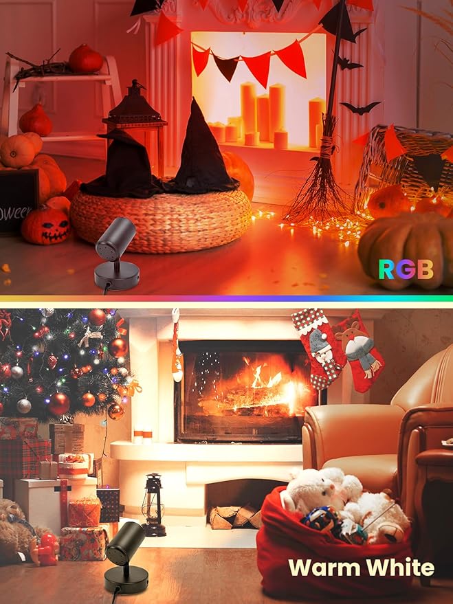 RGBW Indoor Spotlight 10W LED Color Changing Spotlight with Remote, 120V Christmas Up Lights Accent Spot Light with Foot Switch for Plant Halloween Party Decor, 5FT Code, 2Pack