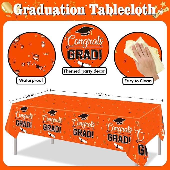 Graduation Decorations 2026, Class of 2026 Backdrop, Banner, 2026 Foil Balloons, Tablecloth, Hanging Swirls, Honeycomb Centerpieces, Party Supplies Decorations Set for College (Orange)