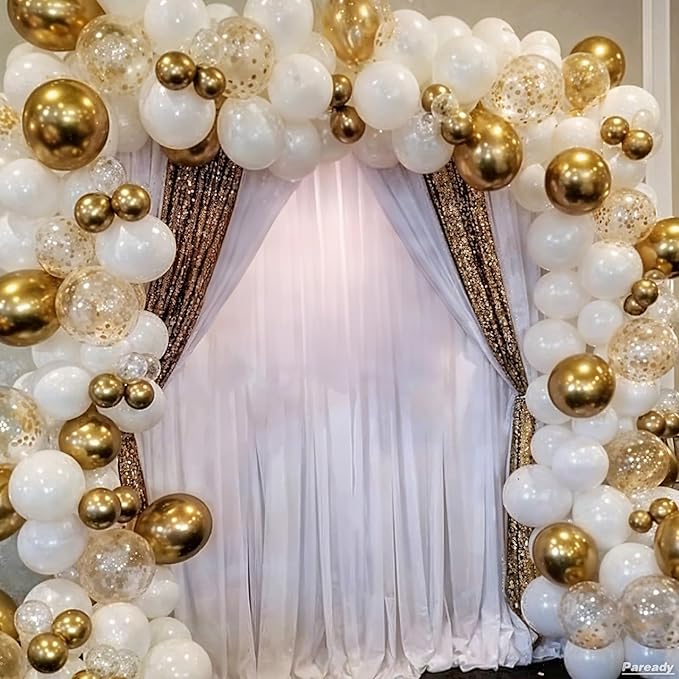 White Gold Balloons Garland Arch Kit, 120pcs Gold Balloon Arch Kit With Star Foil Balloons Gold Star Banner Gold 4d Foil Balloon For Birthday Baby Shower Party Wedding Anniversary Decorations
