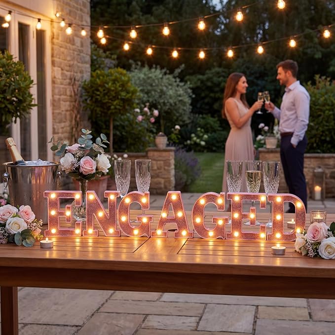 Honoson 7 Pcs 6.5 Inch Engagement Party Decorations Pink Warm Engaged LED Letter Lights Sign Lights Table Decoration for Wedding Engagement Bridal Shower Engaged Party Decor
