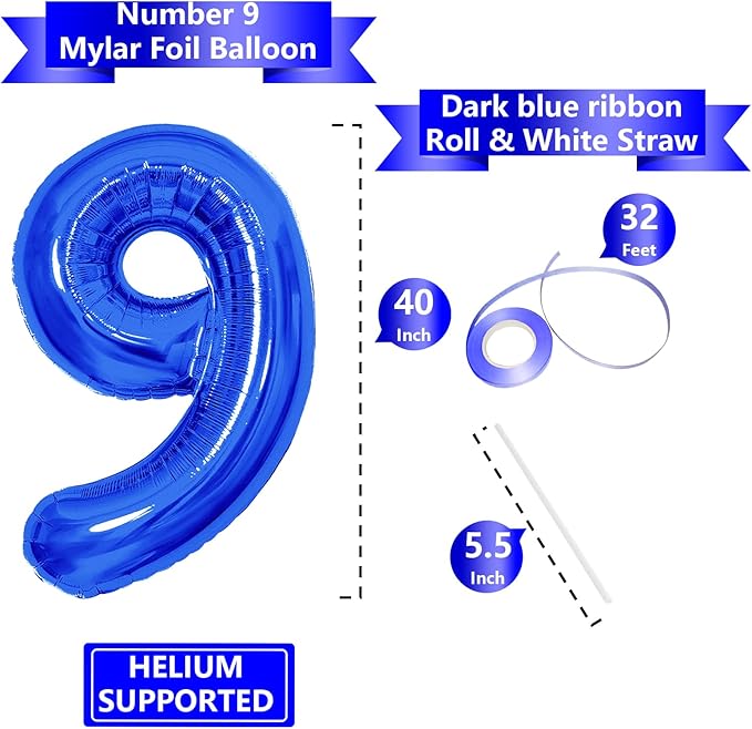Number Balloons Navy Blue Balloons - Giant Number 10 Balloon, 10 20 30 40 50 Numbers Balloon Birthday Decorations, Blue Party Supplies for Boy Men
