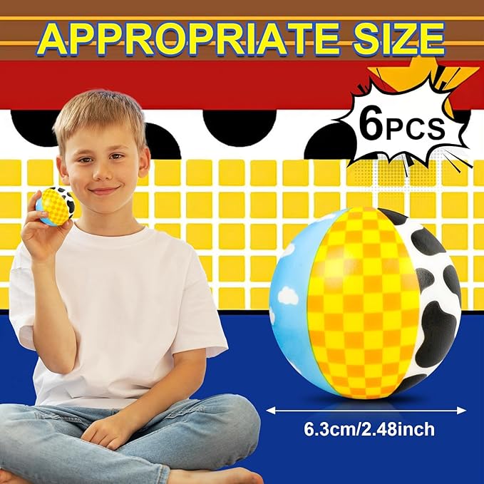 6 PCS Toy Inspire Game Party Stress Balls for Kids Party Favors, 2.48 Inch Anxiety Relief Fidget Sensory Toys, Toy Theme Squeeze Balls Bulk for Birthday Goodie Bags, Carnival Gifts & Classroom Prizes