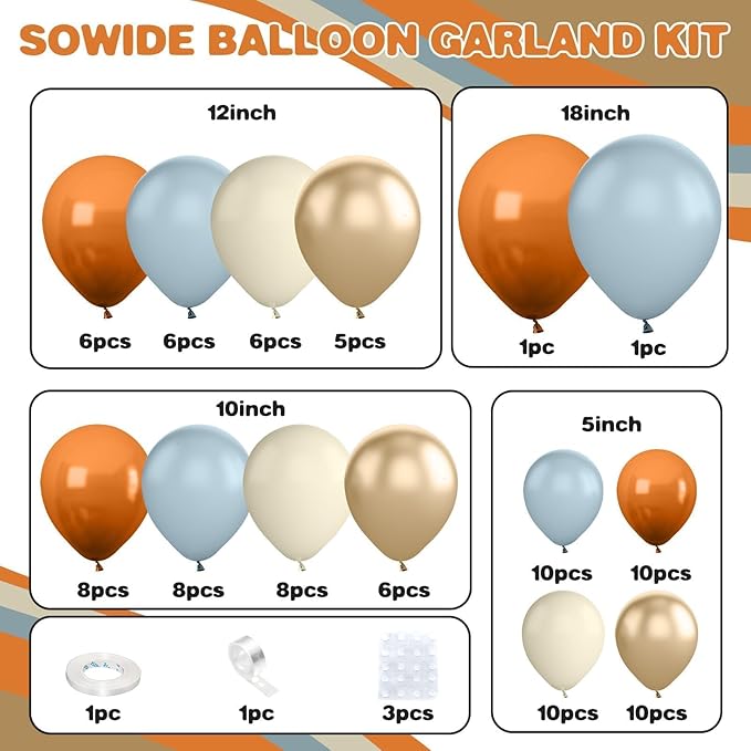 Fall Balloon Arch Kit,White Gold Burnt Orange Blue Balloon for First Fall Autumn Fall Baby Shower Mid-Autumn Festival Birthday Wedding Gradution Thanksgiving Party Decorations