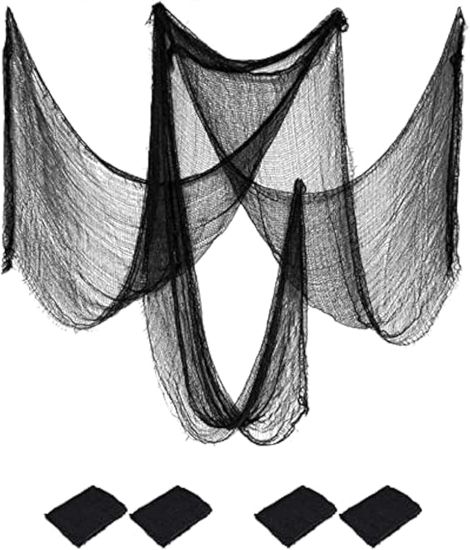 4 Pack Halloween Creepy Cloths, Scary Spooky Cloth Creepy Gauze, 30 x 120inch Freaky Loose Weave Creepy Cloth, Decoration for Haunted Houses Props Halloween Wall Outdoor Indoor Decor (Black)