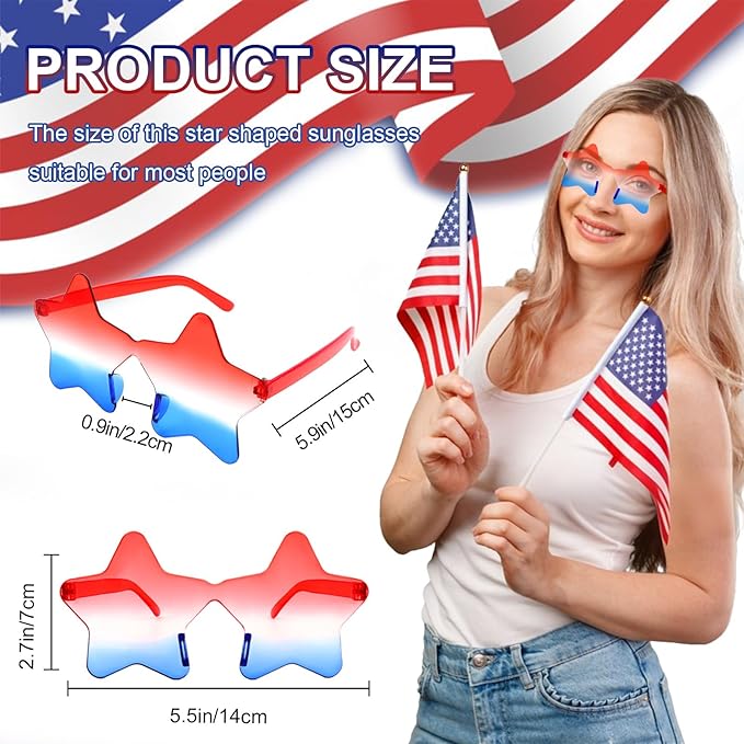 12 Pairs Star Sunglasses Bulk 4th of July Star Glasses Rimless Patriotic Fourth of July Star Shaped Party Sunglasses