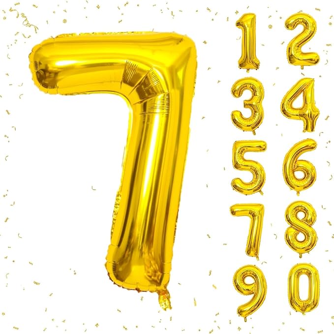 32 In Gold Large Numbers Balloons 0-9, Self Inflating Number 7 Balloons for Boys Girls, Big Gold Digit 7 Balloons for Women Men Birthday Party Anniversary Wedding Supplies Decorations