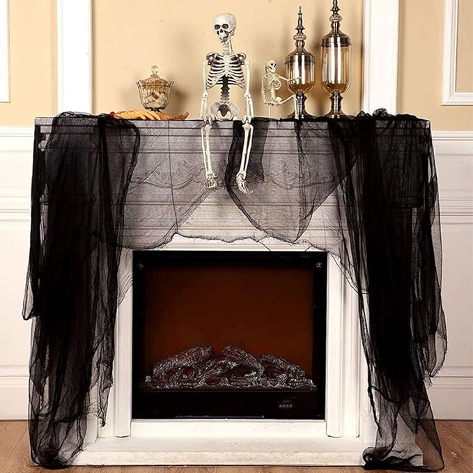 4 Pack Halloween Creepy Cloths, Scary Spooky Cloth Creepy Gauze, 30 x 120inch Freaky Loose Weave Creepy Cloth, Decoration for Haunted Houses Props Halloween Wall Outdoor Indoor Decor (Black)