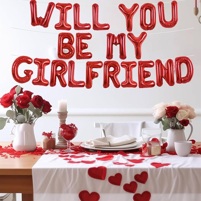 TONIFUL 16 Inch Red Will You Be My Girlfriend Letter Balloons Be My Girlfriend Balloon Banner for Romantic Decorations Anniversary Engagement Wedding Bridal Shower Party Supplies