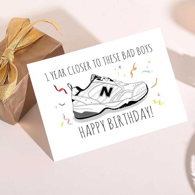 PIUST Funny Dad Shoes Birthday Card, New Balance Shoes Birthday Card for Him, Happy Birthday Card for New Dad, 1 Year Closer To These Bad Boys (68)