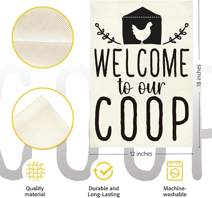 Funny Garden Flag Welcome to Our Coop Flag for Yard Outdoor Patio Best Farmhouse Chicken Coop Decor Double Sided Garden Flags 12 x18 inches
