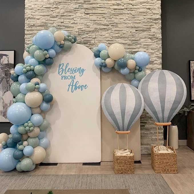 Dusty Blue Sage Green Balloons Garland Arch Kit, 117 Pcs Double Stuffed Fog Blue Light Blue Green Sand White Balloons for Baby Shower Bridal Shower Birthday Wedding Anniversary Ocean Party Decorations