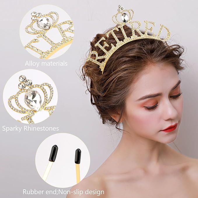 SuPoo Retirement Sash for Women Gold Retired Headband Tiara Retirement Gifts The Legend Has Retired Sash Crown Elegant Retirement Party Decorations Party Supplies