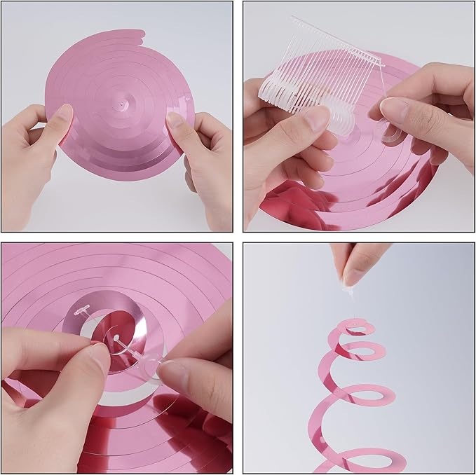 Pink Ceiling Swirl Foil Decorations Hanging Plastic Streamer Themed Swirl Party for Valentine's Carnival Celebration, Pack of 28