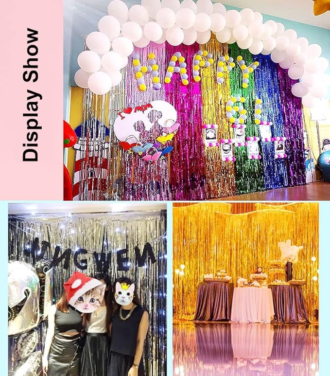 3 Pack Backdrop Curtains, Fringe Streamers Tinsel Backdrop, Birthday Decorations, Disco Party Decor (3.3 x 6.6', Pink)