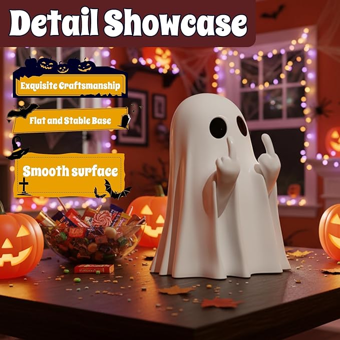Halloween Ghost Finger Statue HIO-Hop Ghost Statue Halloween Decorations Indoor Farmhouse Tiered Tray Decor Spooky Home Decorations Coffee Table Centerpieces Shelf Mantel Display 2 Pcs