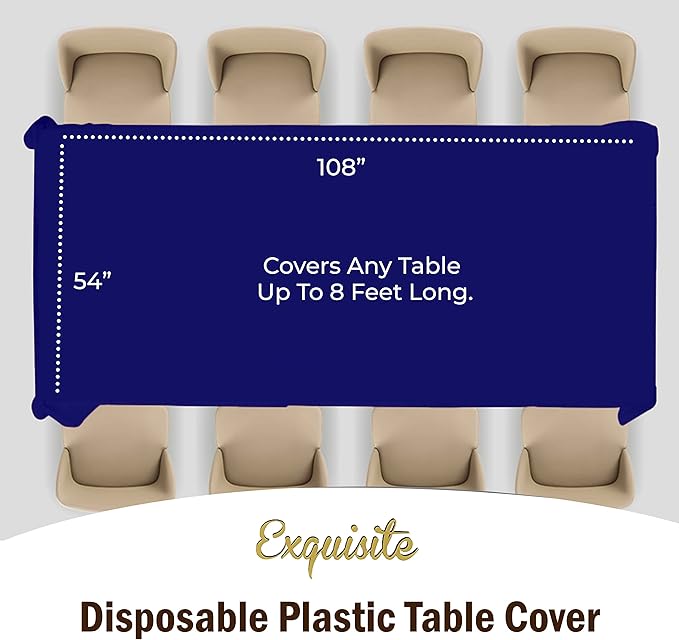 Exquisite 12-Pack Premium Plastic Tablecloth 12-Pack Premium Plastic 54in. x 108in. Rectangle Table Cover - Navy Blue