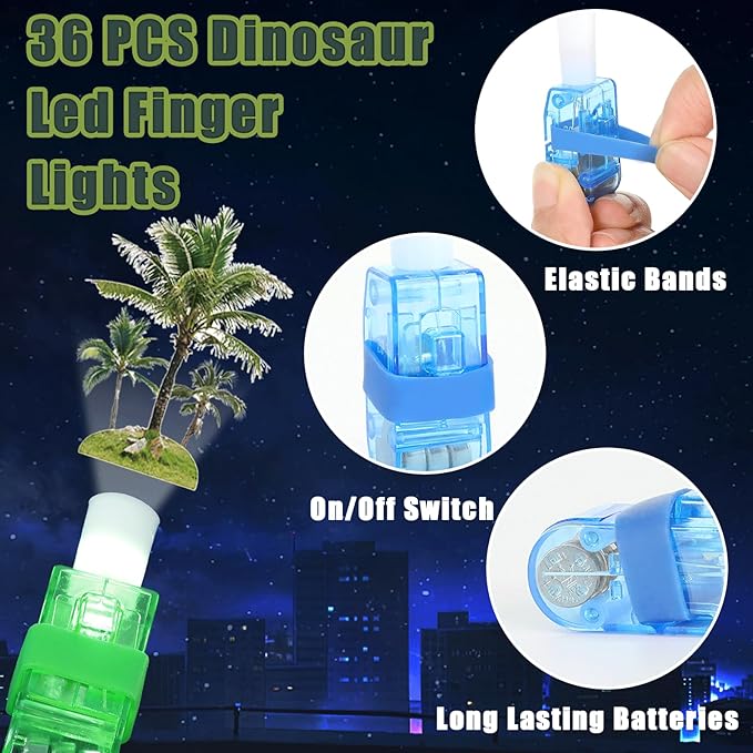 36 PCS Dinosaur Party Favors Dino LED Light Up Finger Lights, Glow in the Dark Jungle World Park Party Finger Flashlight Bulk Animal Theme Toy Goodie Treat Bags Stuffers Forest Birthday Party Supplies