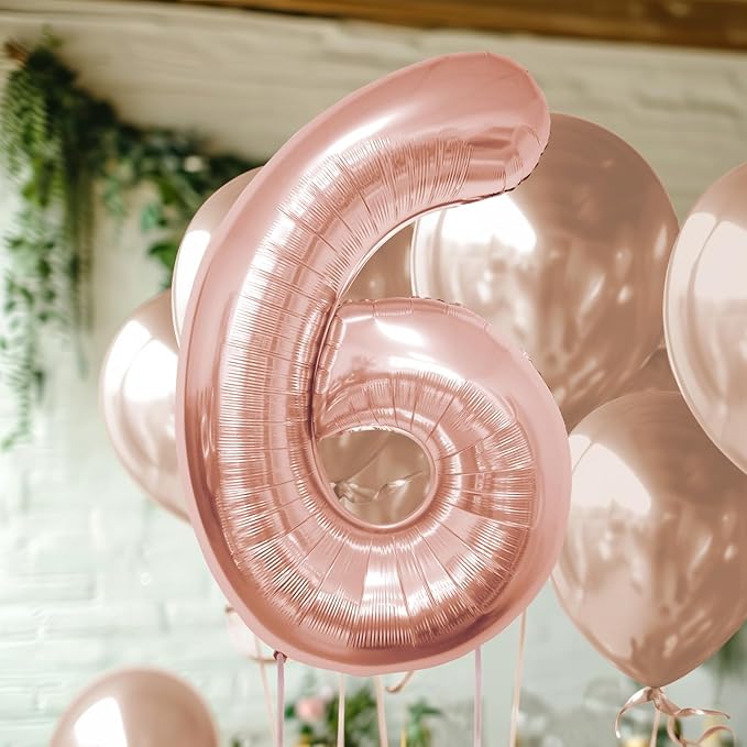 40 Inch Large Rose Gold Number Celebration and Decoration Balloon for Birthday Parties, Graduations, Anniversaries, Weddings, Photo Shoots, Special Events (Rose Gold Number 6)