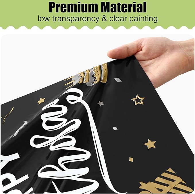 Smiry Disposable Table Cloth - 10 Pack, 54 x 108 Inch Waterproof Rectangle Tablecloths for Parties, Decorative Plastic Table Cover, Leakproof & Sturdy, Black & White