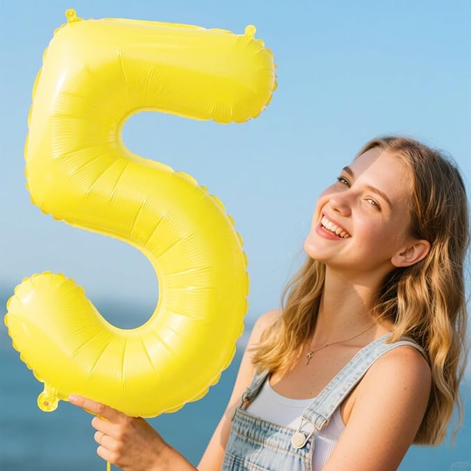 40 Inch Macaron Yellow Balloon Number 5 Balloon Jumbo Mylar Foil Helium Balloon for 15 25 35 50 Big Giant Jumbo Huge Foil Mylar Balloons 55th 65th Birthday Balloons Men Women Party Decorations