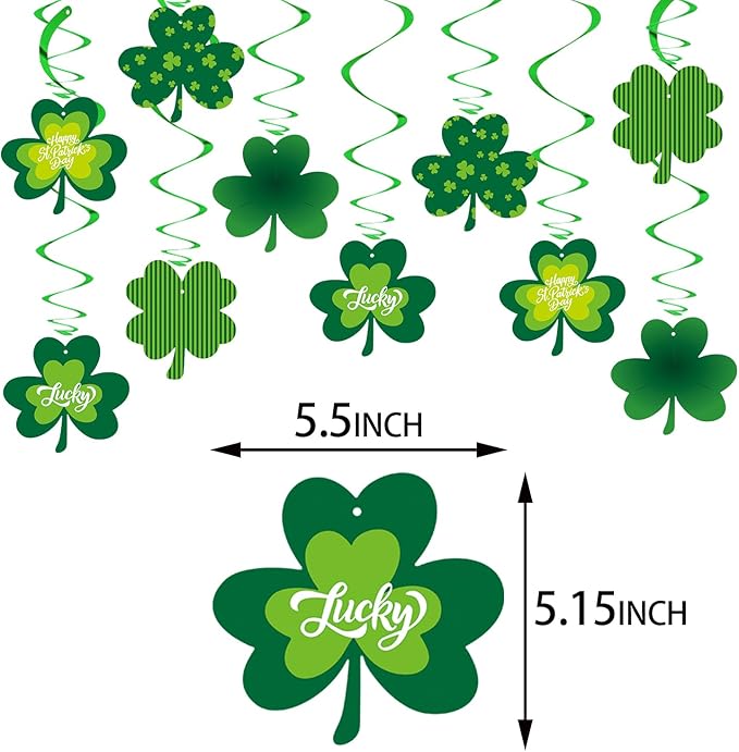 St-Saint Patricks-Day Decorations Shamrock Green-Swirl - 20pcs St. Patrick's Day Decorations Hanging Decoration Streamers,Baby Birthday Irish Party Lucky Decor Supplies Panduola