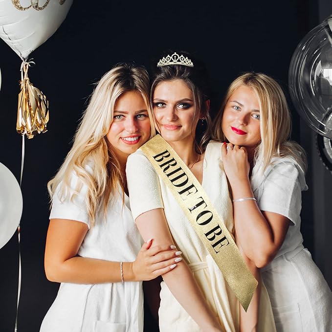 CIEHER Bride To Be Decorations - Gold Crown & Bride Tiara, Bridal Shower & Bachelorette Party Decorations